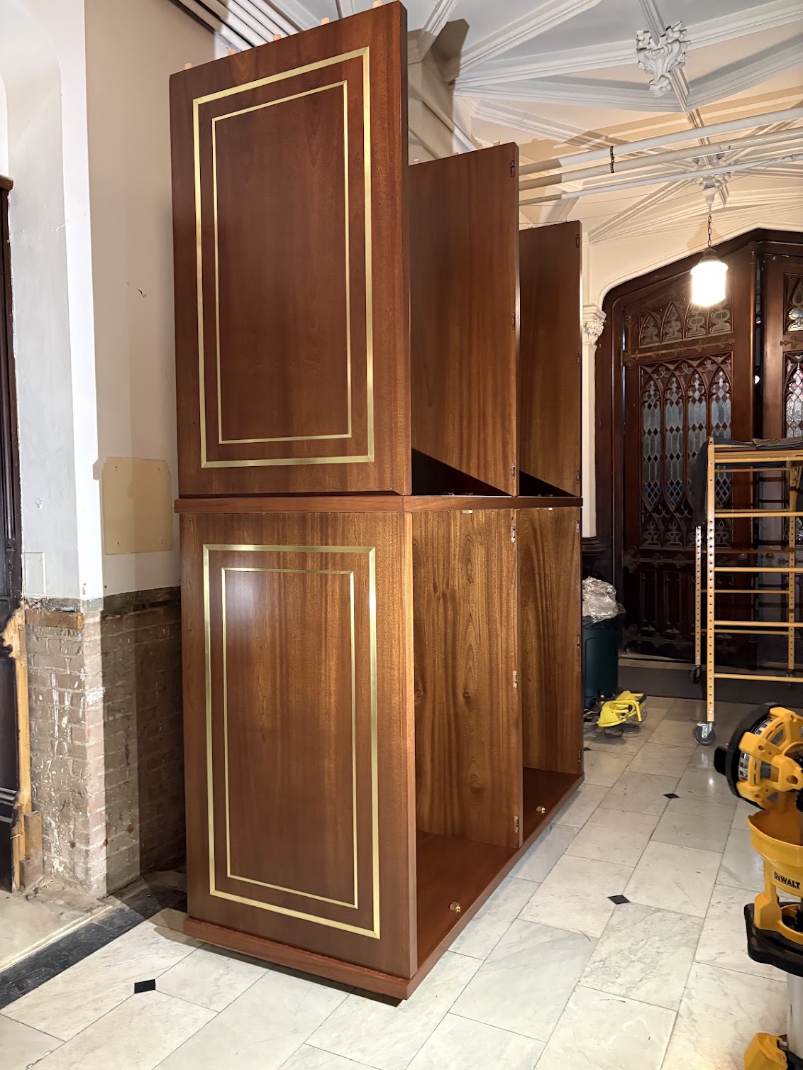 Vestment Closet 8 Custom vestment closet being installed on site
